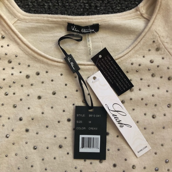 NEW- Vila Milano Cream Studded Sweater Flare Arms - Picture 9 of 12